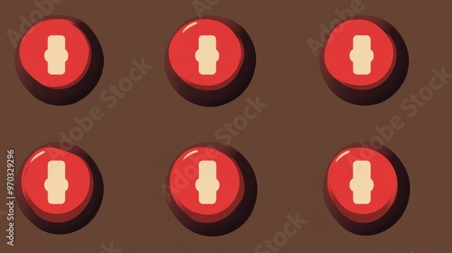 Red power button icon in a seamless pattern on a brown background Flat design photo