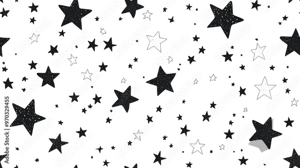 Seamless pattern featuring stars on a white background suitable for packaging and textiles Seamless pattern featuring stars on a white background suitable for packaging and textiles