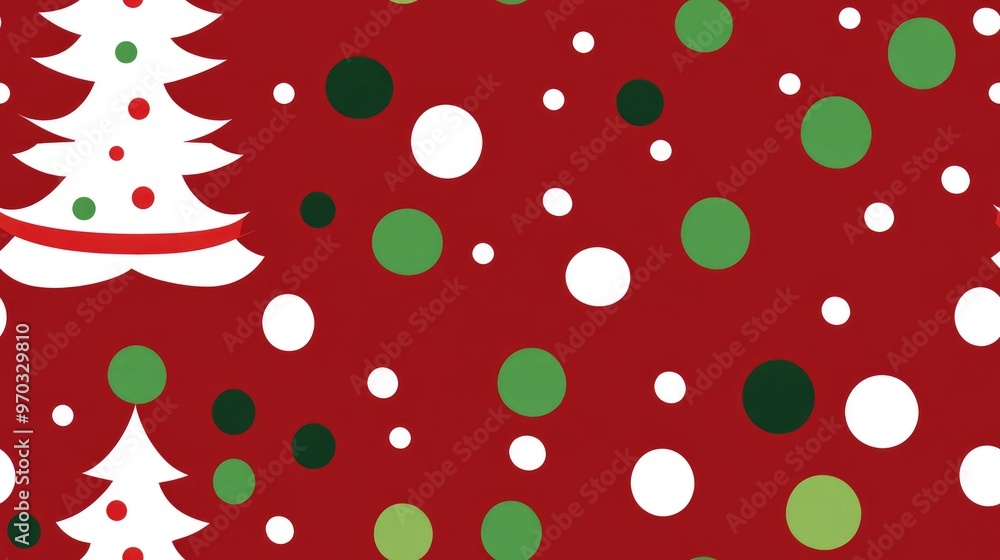 Christmas polka dot design featuring a white tree and green dots on a red background Fabric and textile pattern in red green and white Christmas polka dot design featuring a white tree and green dots on a red background Fabric and textile pattern in red green and white