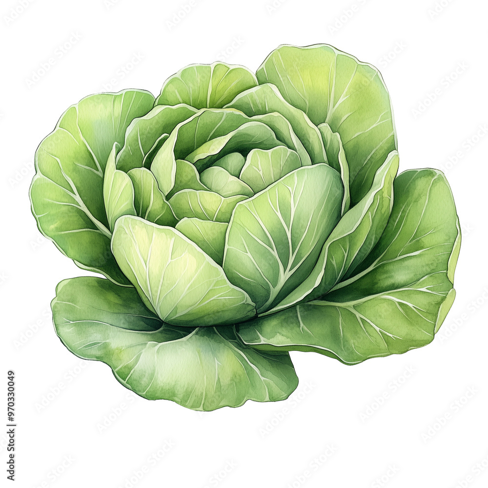 Obraz premium fresh cabbage vegetable green leave hand drawing