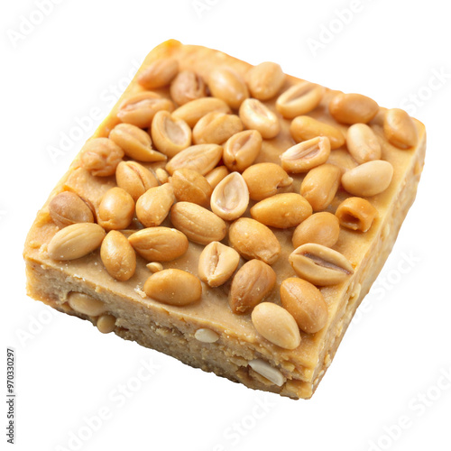 Gourmet Peanut Brittle Square cut out. isolated on transparent background. Copy space. PNG photo