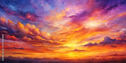 Vivid Sunset Sky with Dramatic Clouds and Fiery Colors 