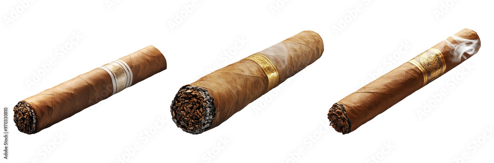 Three Rolled Cigars on Transparent Background in Realistic Style Three Rolled Cigars on Transparent Background in Realistic Style