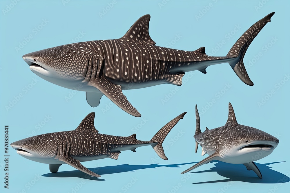 Obraz premium Whale Shark Assembly Front Side and Top Views on a Vivid Background