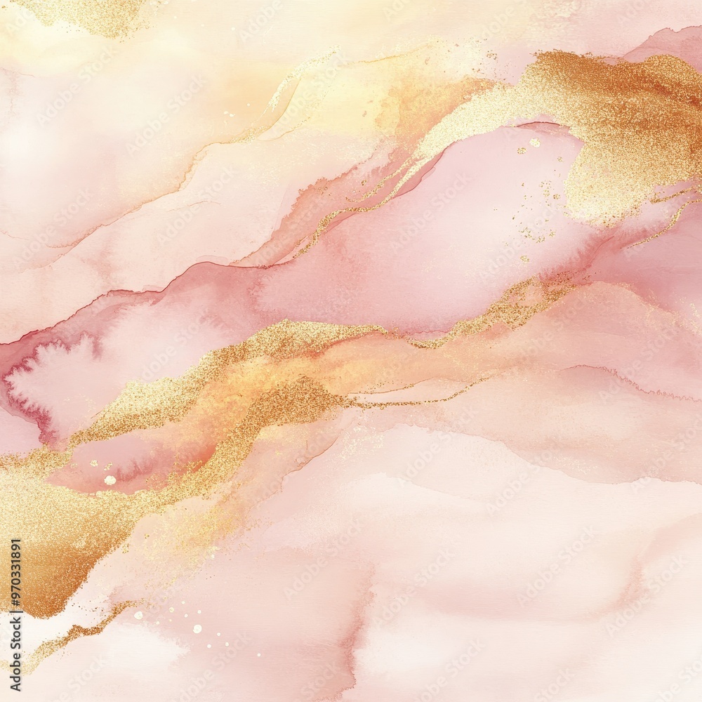 Fototapeta premium Abstract Pink and Gold Watercolor Background with Glitter Texture