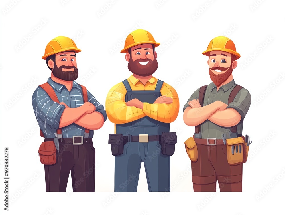 Labor Day celebration, diverse workers in hard hats, industrial theme, tools and machinery, detailed illustration, strong unity vibe, isolated on white background Labor Day celebration, diverse workers in hard hats, industrial theme, tools and machinery, detailed illustration, strong unity vibe, isolated on white background
