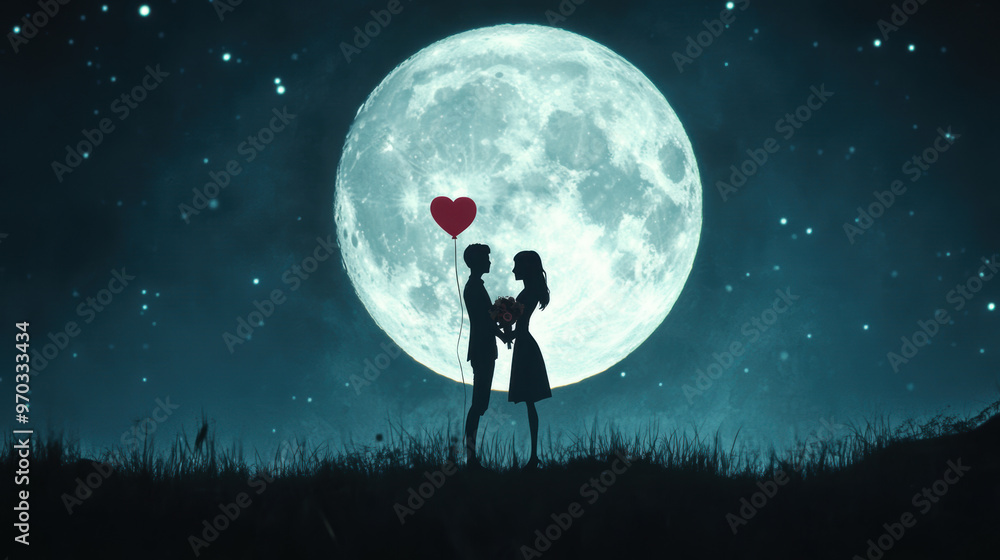 Couple Under Full Moon.