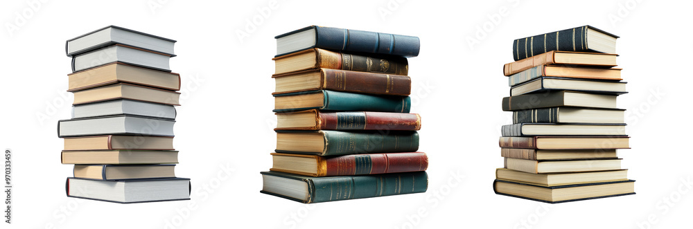 Three Stacks of Books on Transparent Background Three Stacks of Books on Transparent Background