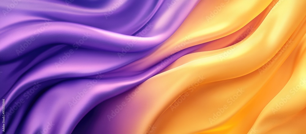 Obraz premium Abstract Luxurious Purple And Yellow Satin Silk Fabric Waves As Background