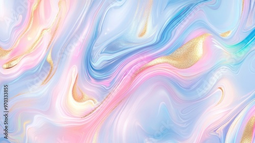 Wallpaper Mural Iridescent Fluid Texture With Gold Foil Luxury Abstract Marble Background 3D Illustration Torontodigital.ca