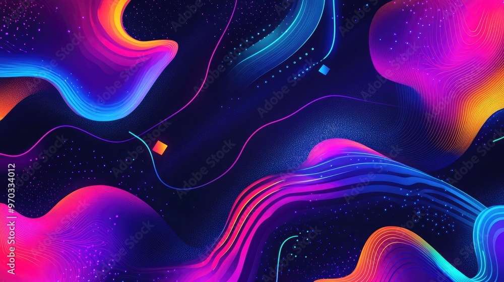 Obraz premium Fluid Patterns In Abstract Neon Glow Wallpapers With Colorful Energetic Dance Music Theme Backgrounds