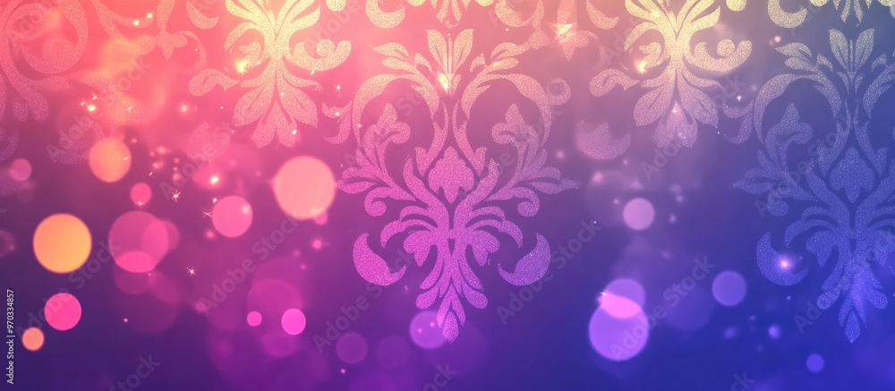 Abstract Glitter Damask Wallpaper With Bokeh Lights Background Abstract Glitter Damask Wallpaper With Bokeh Lights Background