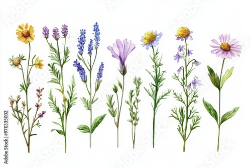 A collection of beautiful wildflowers, showcasing vibrant colors and delicate petals, perfect for nature-themed designs.