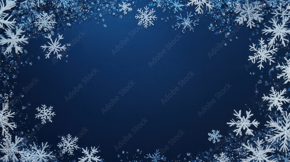 Festive Winter Background with Silver Snowflakes on Deep Blue Festive Winter Background with Silver Snowflakes on Deep Blue