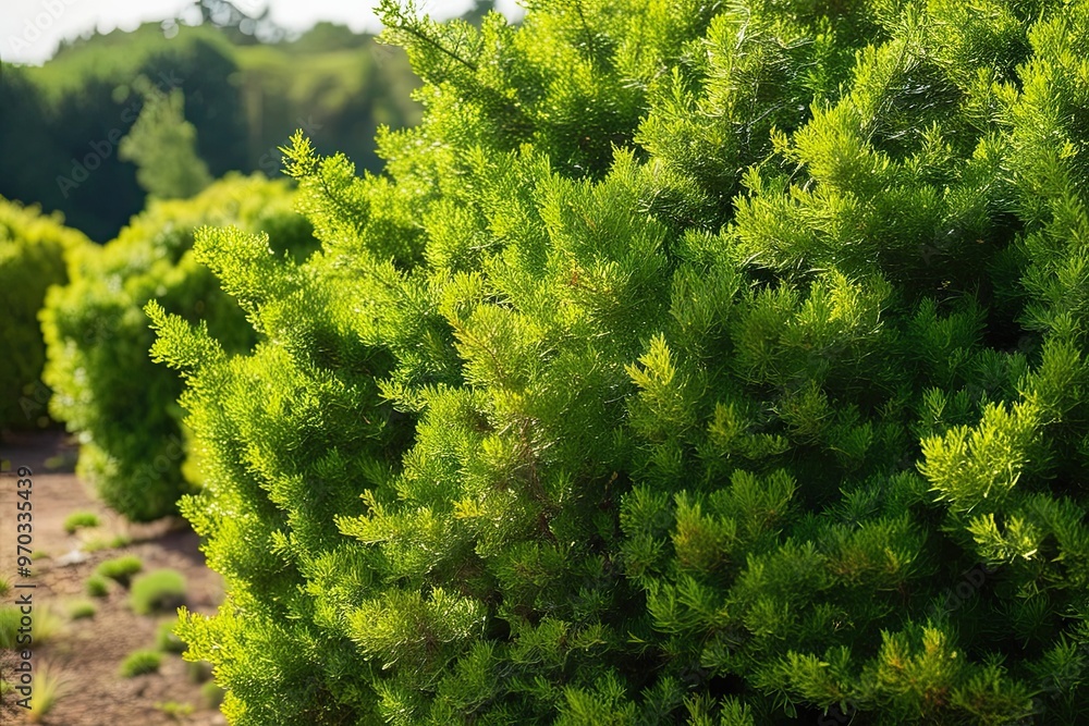 Naklejka premium Vertical Perspective of Lush Green Shrubs Amidst Natural Landscape