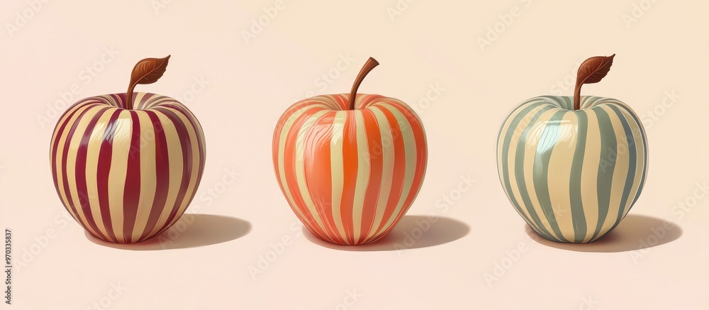 Three dimensional striped apple shaped object Three dimensional striped apple shaped object