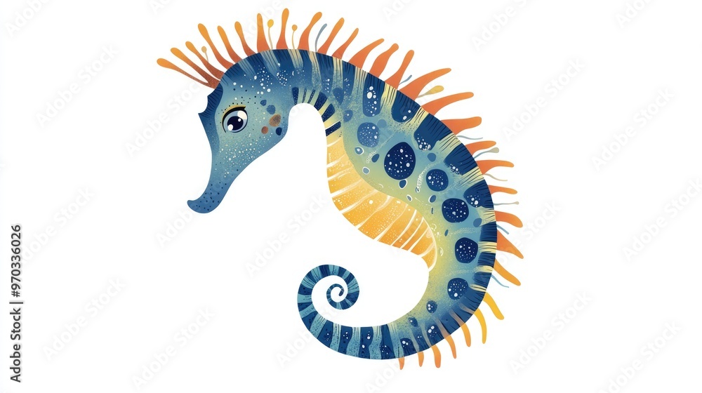 Fototapeta premium Surrealistic flat illustration of a seahorse on a white background