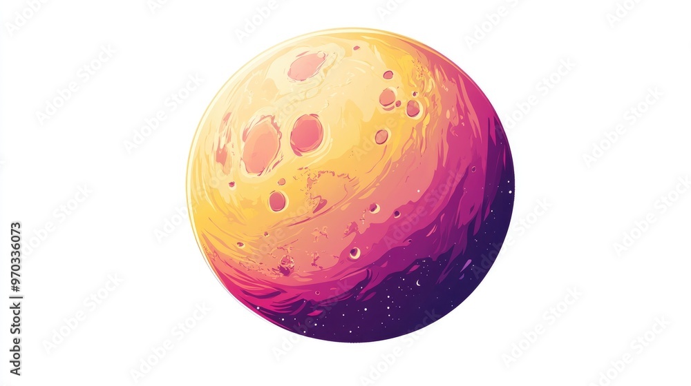 Vibrant imaginative abstract planet in pink and yellow hues on a white backdrop Surreal cartoon style space object suitable for stickers or T shirt prints 2d artwork Vibrant imaginative abstract planet in pink and yellow hues on a white backdrop Surreal cartoon style space object suitable for stickers or T shirt prints 2d artwork
