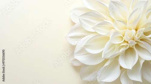 A beautiful close-up of a white flower on a soft cream background, perfect for invitations or serene decor.