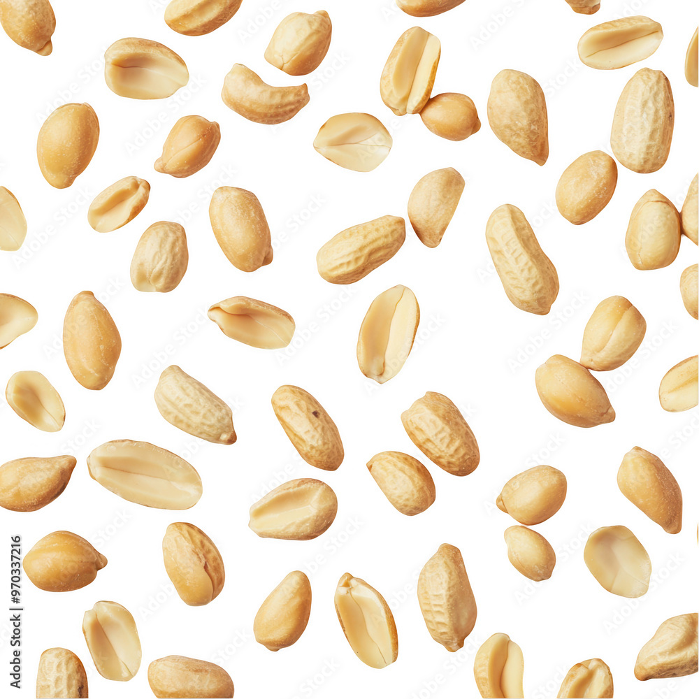 A collection of peeled peanuts scattered on a surface. A collection of peeled peanuts scattered on a surface.