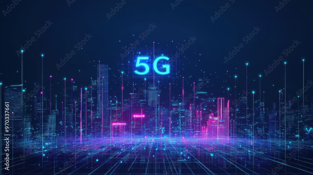 Futuristic Cityscape with 5G Network - Digital Abstract Background. Futuristic Cityscape with 5G Network - Digital Abstract Background.