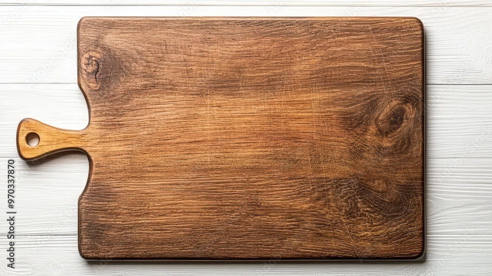 Rustic Wooden Cutting Board with Handle on White Background Rustic Wooden Cutting Board with Handle on White Background