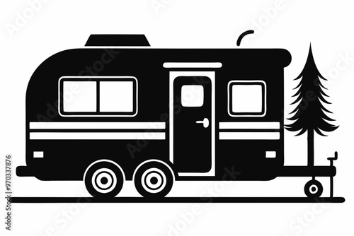  Camper Trailer Silhouette Vector, Trailer Icon Vector, Camper Van Svg 