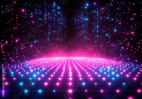 黒背景に青と紫のネオングリッド