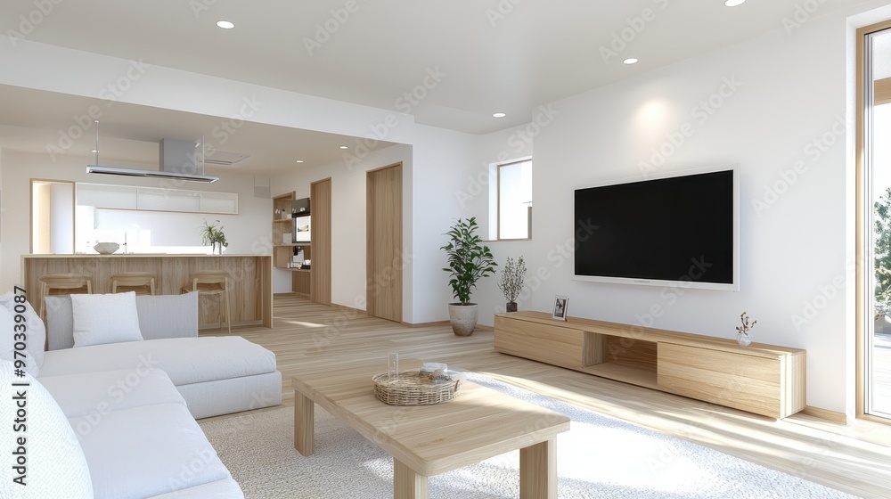 Modern Living Room Interior Design with White Sofa Wooden Floor and TV Modern Living Room Interior Design with White Sofa Wooden Floor and TV