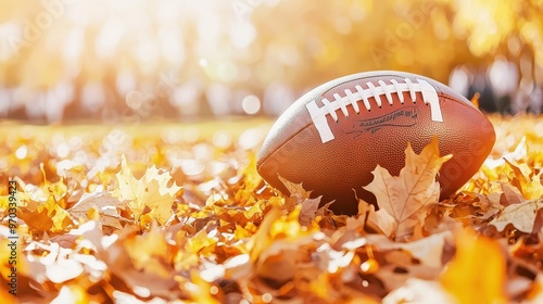 American Football in Autumn Leaves   Fall Sports Game Season photo