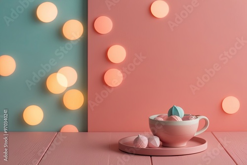 Wallpaper Mural Dusty Coral Teal Bokeh Scene with Soft Glowing Light and Warm Pastel Atmosphere Torontodigital.ca