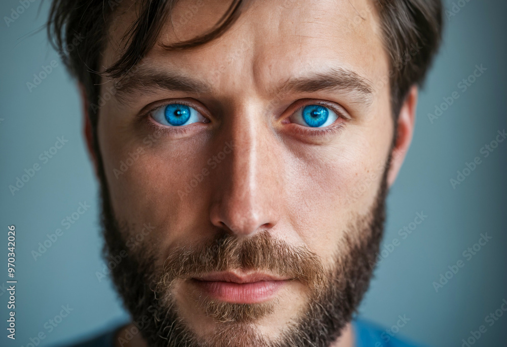 Fototapeta premium close-up photo of a bearded man with blue eyes. generative ai