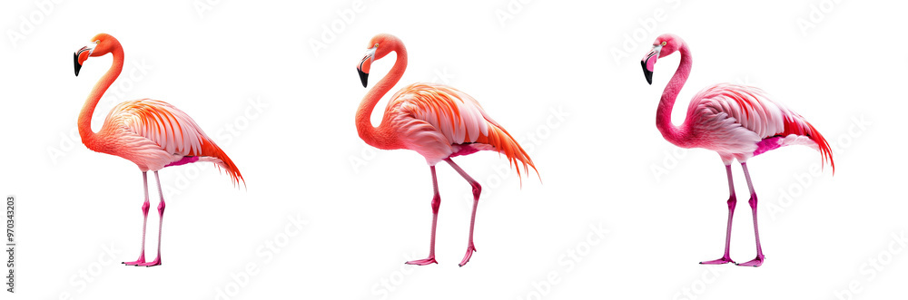 Obraz premium Three Pink Flamingos on Transparent Background in Different Poses