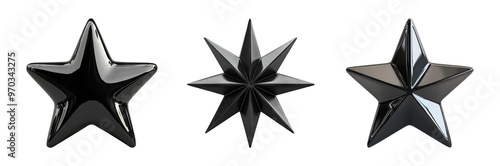 Black 3D Stars on Transparent Background Three Different Styles photo