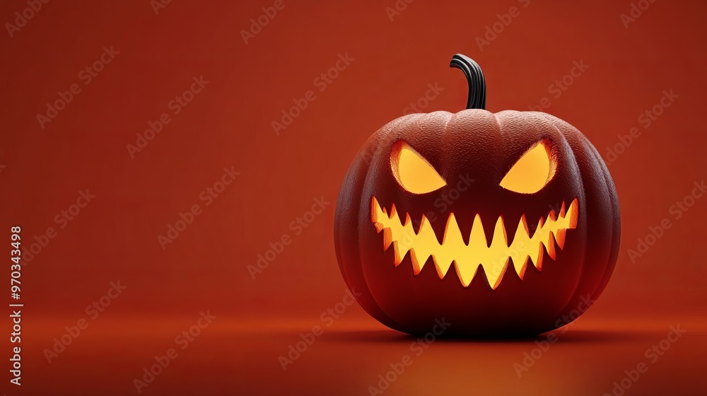 Scary Jack o Lantern with Glowing Eyes and Teeth on Red Background Scary Jack o Lantern with Glowing Eyes and Teeth on Red Background
