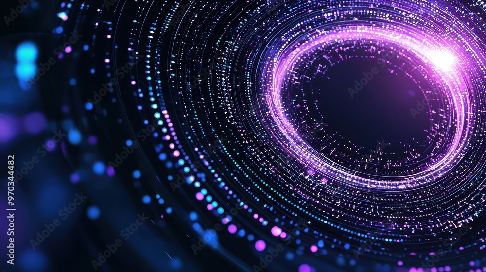 Obraz premium Abstract Neon Lights and Glowing Circles on Black Background