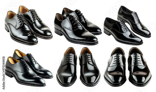 Sleek Collection of Polished Black Dress Shoes of HighEnd Footwear Arranged in Studio on Transparent Background photo