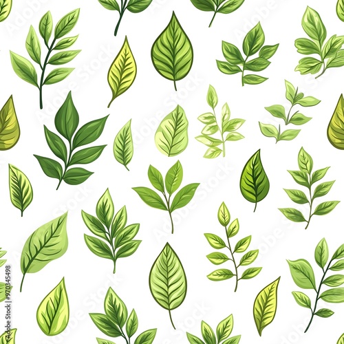Seamless Natural Leaf Pattern on White Background