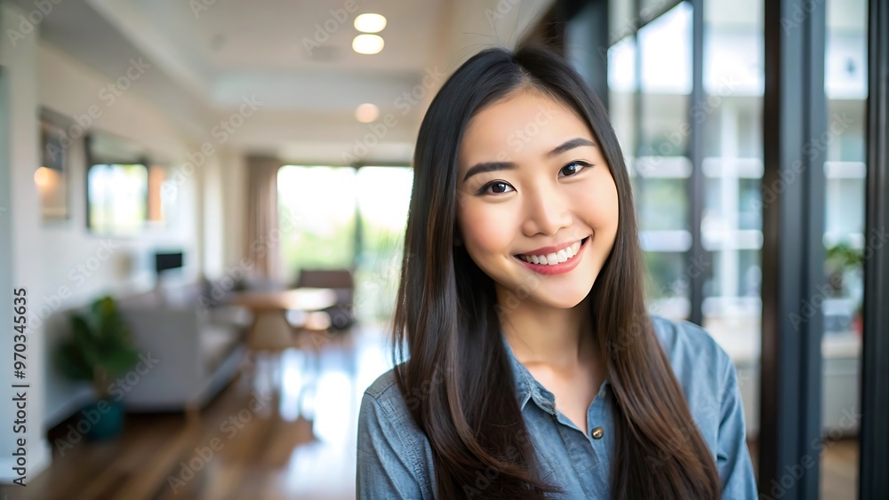 Portrait of a Happy Young Woman in a Modern Home. Portrait of a Happy Young Woman in a Modern Home.