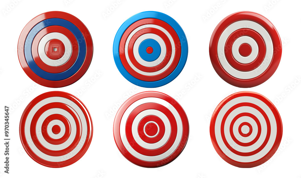 Assorted Red and Blue Bullseye Targets on Transparent Background Assorted Red and Blue Bullseye Targets on Transparent Background
