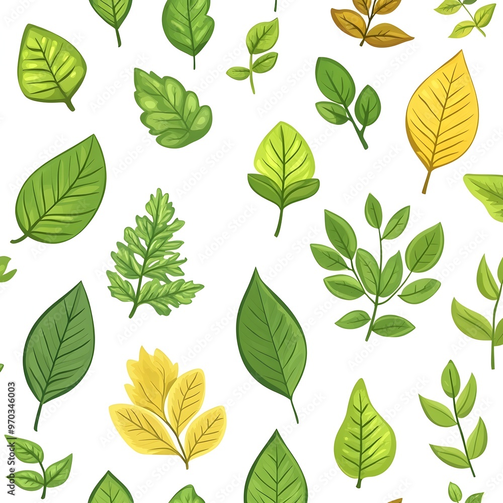 Obraz premium Seamless Pattern of Diverse Leaves on White Background