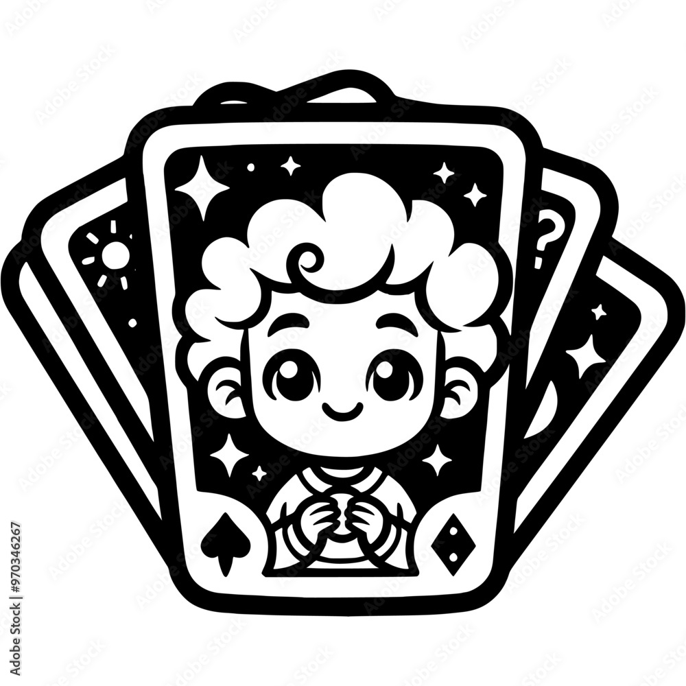 Deck of fortune telling cards in monochrome. Simple minimalistic vector in black ink drawing on transparent background Deck of fortune telling cards in monochrome. Simple minimalistic vector in black ink drawing on transparent background