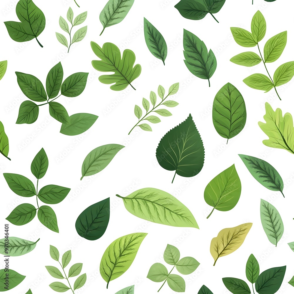 Seamless pattern of natural and fresh various leaves on white background Seamless pattern of natural and fresh various leaves on white background