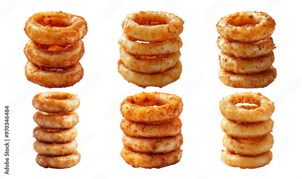 Stacked Onion Rings on Transparent Background Crispy and Golden Brown Snack Stacked Onion Rings on Transparent Background Crispy and Golden Brown Snack