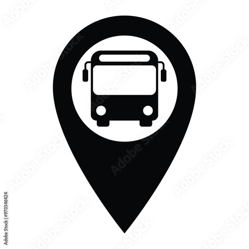 Map pointer with bus vector icon. Bus station location pin symbol. Mark on the map. Global positioning system GPS pictogram.
