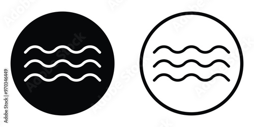 Waves vector icon set. Sea wave symbol. Ocean wave sign. Water symbol in circle. Isolated on white background.