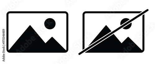 No photo thumbnail graphic element. Not found or available image in the gallery or album. Picture and no picture vector icon set.