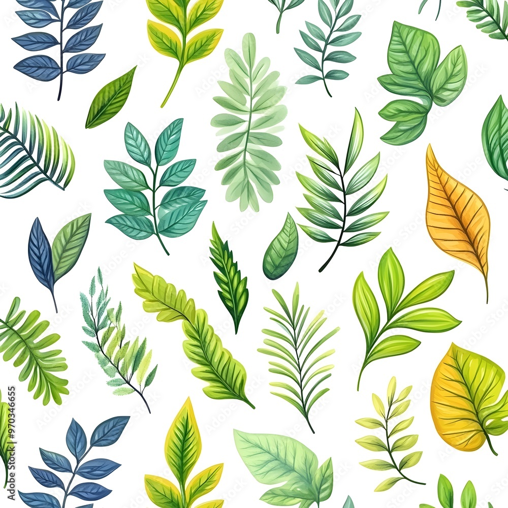 Seamless pattern with fresh and natural foliage elements on white background Seamless pattern with fresh and natural foliage elements on white background