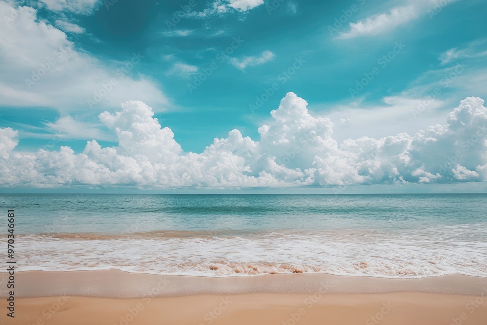 sea and cloudy sky with beach sand in the foreground , ai sea and cloudy sky with beach sand in the foreground , ai