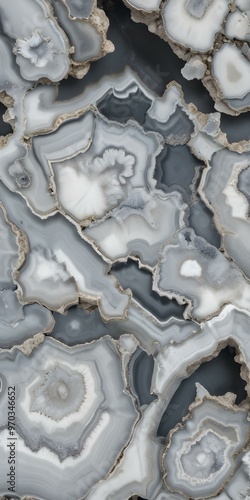 Closeup of a gray and white agate or geode rock photo